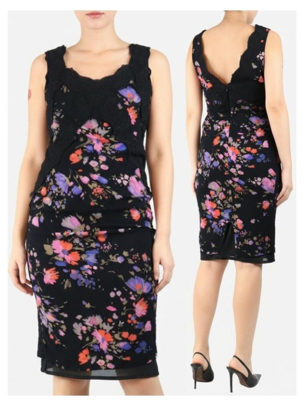 DOLCE & GABBANA Vintage 2004 Floral Lace Midi Dress Women's Size 6